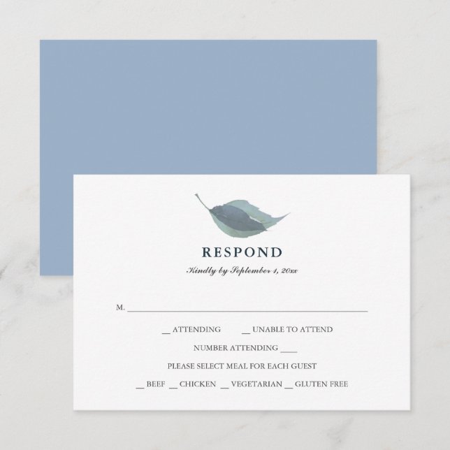Simple Dusty Blue Greenery Meal Choice RSVP Card (Front/Back)
