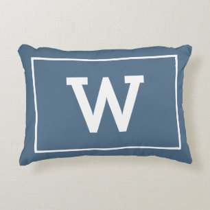 Simple Dusty Blue Initial Monogram Accent Pillow