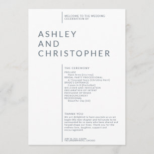 Simple Dusty Blue Isolated Names Wedding Ceremony Program