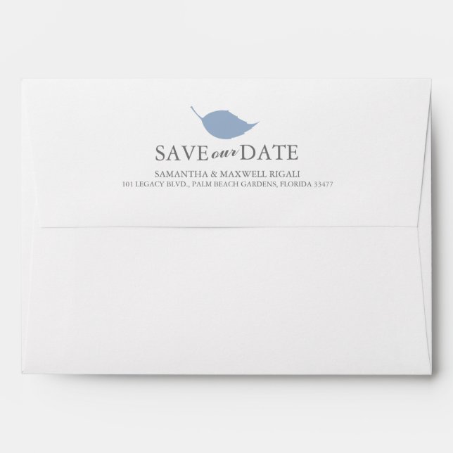 Simple Dusty Blue Leaves Return Address Wedding Envelope (Back (Top Flap))