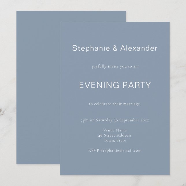 Simple Dusty Blue Mariage Invitation de soirée (Devant / Derrière)