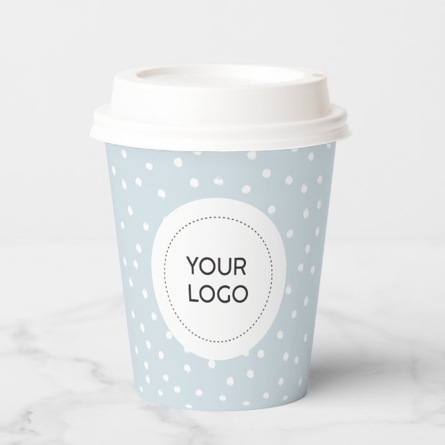 Simple Dusty Blue Minimal Business Logo Custom Paper Cups (Front)