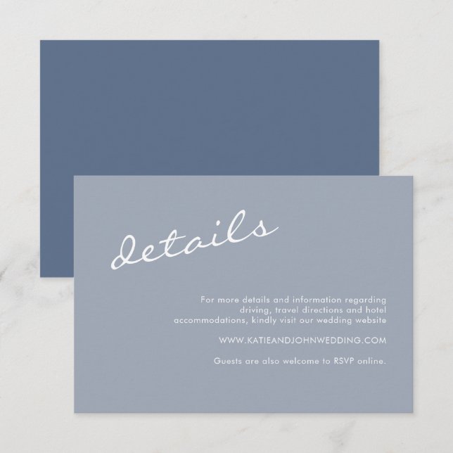 Simple Dusty Blue Minimalist Wedding Details Enclosure Card (Front/Back)