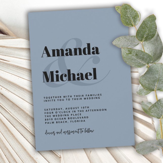 Simple Dusty Blue Modern Minimalist Wedding Invitation (Creator Uploaded)