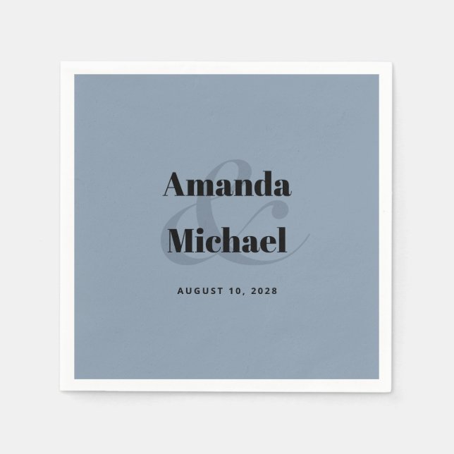 Simple Dusty Blue Modern Minimalist Wedding Napkin (Front)