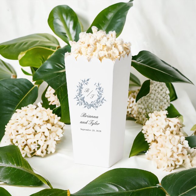 Simple Dusty Blue Monogram Crest Wedding Favor Box (Creator Uploaded)