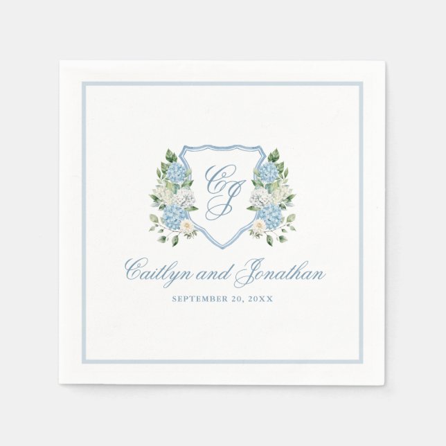 Simple Dusty Blue Monogram Crest Wedding Napkin (Front)
