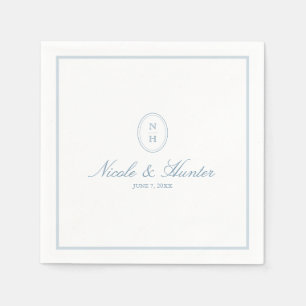 Simple Dusty Blue Monogram Crest Wedding Napkin