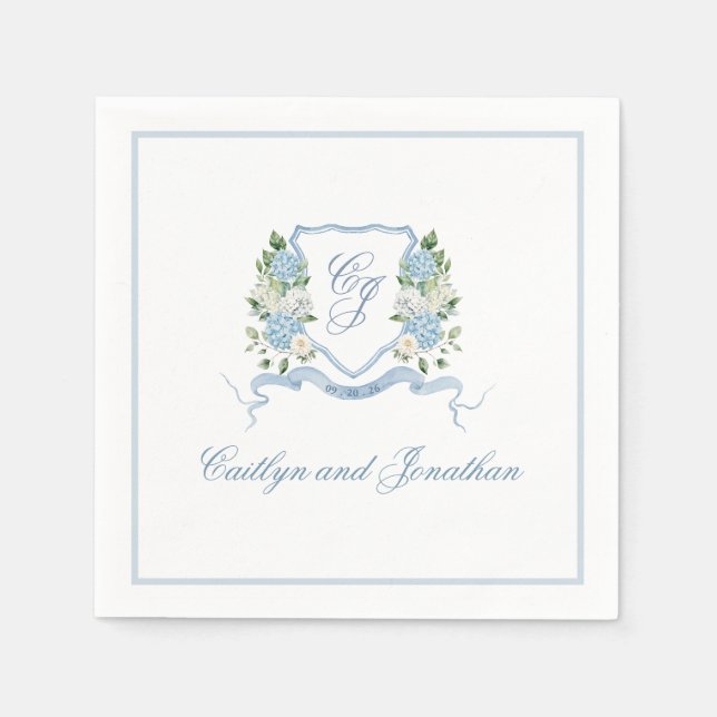 Simple Dusty Blue Monogram Crest Wedding Napkin (Front)