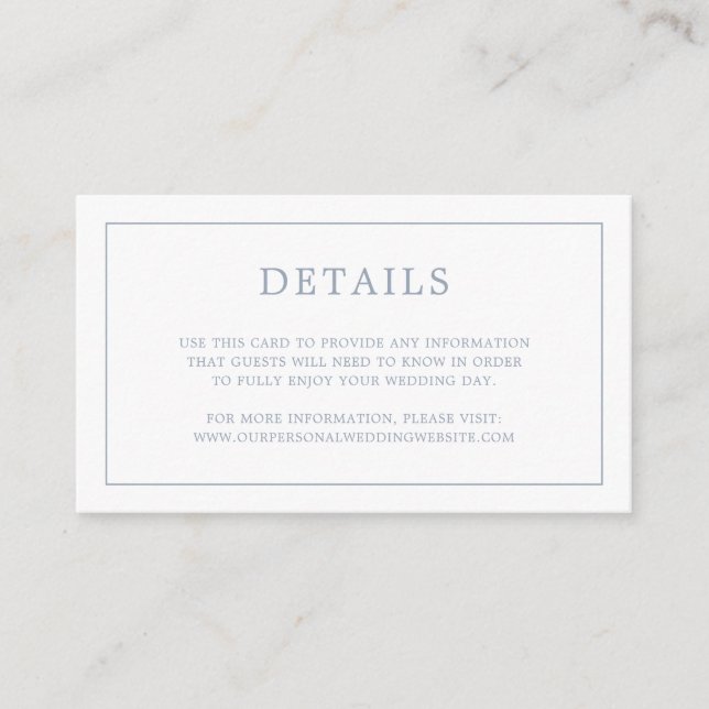 Simple Dusty Blue Monogram Elegant Wedding Enclosure Card (Front)
