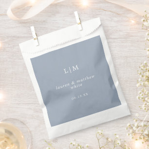 Simple Dusty Blue Monogram Elegant Wedding Favour Bag