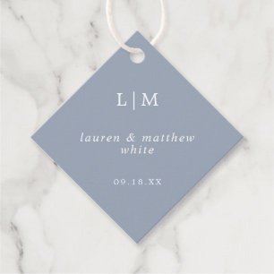 Simple Dusty Blue Monogram Elegant Wedding Favour Tags