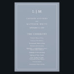 Simple Dusty Blue Monogram Elegant Wedding Program<br><div class="desc">Simple Wedding Program featuring a modern yet elegant design with your two letter monogram at the top and your details surrounded by a thin border. All text is in white over a dusty blue background and may be changed in the design editing tool. The front has your order of ceremony...</div>