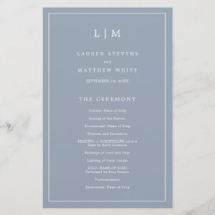 Simple Dusty Blue Monogram Elegant Wedding Program