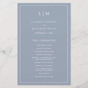 Simple Dusty Blue Monogram Elegant Wedding Program