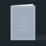 Simple Dusty Blue Monogram Elegant Wedding Program<br><div class="desc">Simple folded wedding program featuring a modern yet elegant design. The cover has your two initial monogram along with your wedding details in white over a dusty blue background. The inside has your wedding party on the left side and your order of ceremony on the right side. The backside has...</div>