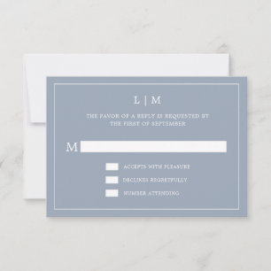 Simple Dusty Blue Monogram Elegant Wedding RSVP Card
