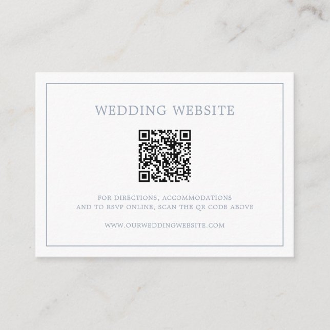 Simple Dusty Blue Monogram QR Code Elegant Wedding Enclosure Card (Front)