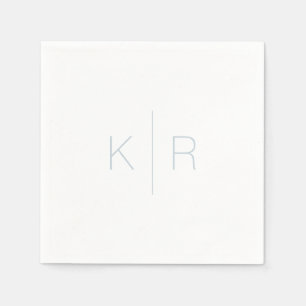 Simple Dusty Blue Monogram White Wedding Napkins