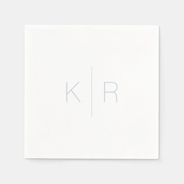 Simple Dusty Blue Monogram White Wedding Napkins (Front)