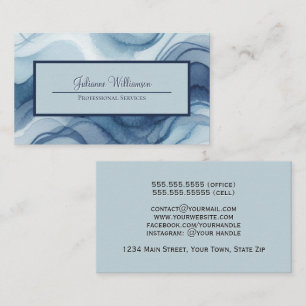 Simple Dusty Blue & Navy Watercolor Business Card