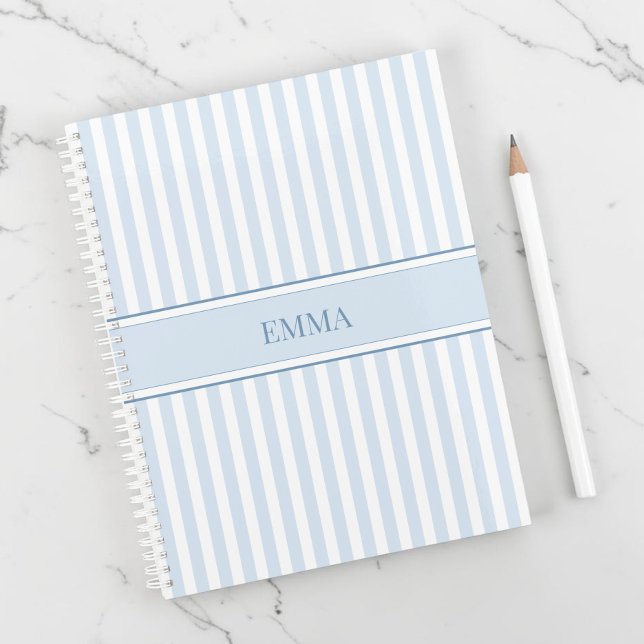 Simple Dusty Blue Preppy Striped Personalized Name Planner (Simple Dusty Blue Preppy Striped Personalized Name Planner)