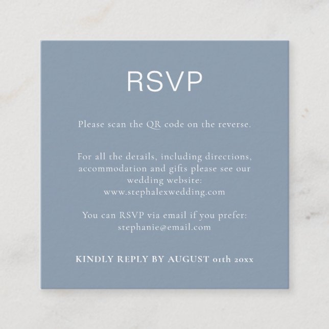 Simple Dusty Blue QR Code RSVP Enclosure Card (Front)