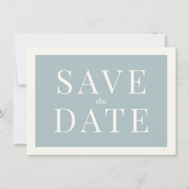 Simple Dusty Blue Save the Date Card (Front)