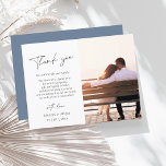 Simple Dusty Blue Script Photo Wedding Thank You Postcard<br><div class="desc">Simple Dusty Blue Script Photo Wedding Thank You Cards - Modern Elegance with Personalized Typography. Capture the essence of your love story with our elegant wedding thank you cards featuring a minimalist design set with a charming dusty blue back. Add a personal touch to your celebration by incorporating your favourite...</div>