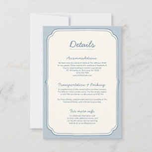 Simple Dusty Blue Stripe Wedding Details Card  