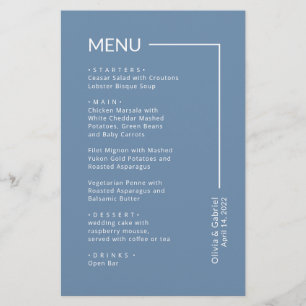 Simple Dusty blue Typography minimal wedding menu