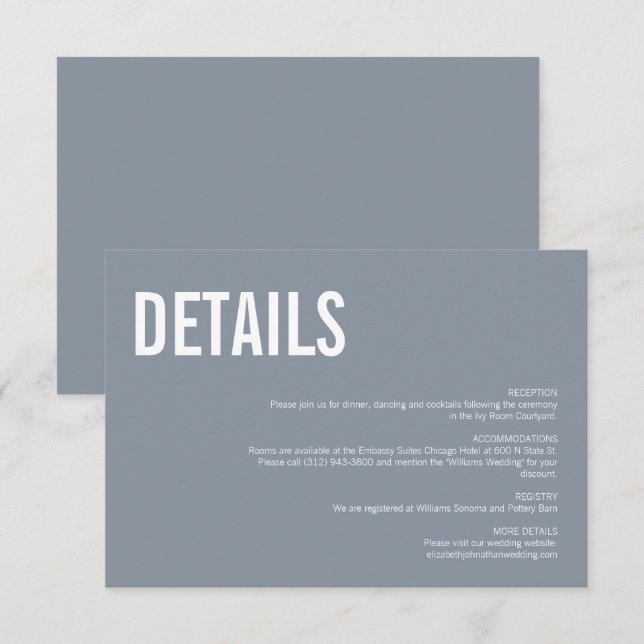 Simple Dusty Blue Typography Wedding Details Enclosure Card (Front/Back)
