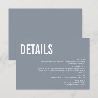 Simple Dusty Blue Typography Wedding Details Enclosure Card
