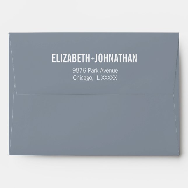 Simple Dusty Blue Typography Wedding Invitation Envelope (Back (Top Flap))