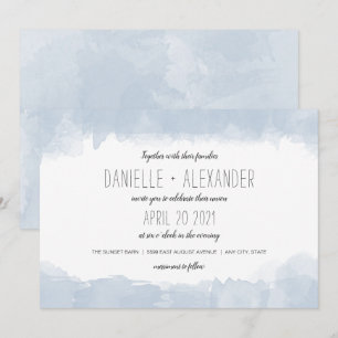 Simple Dusty Blue Watercolor wedding invite