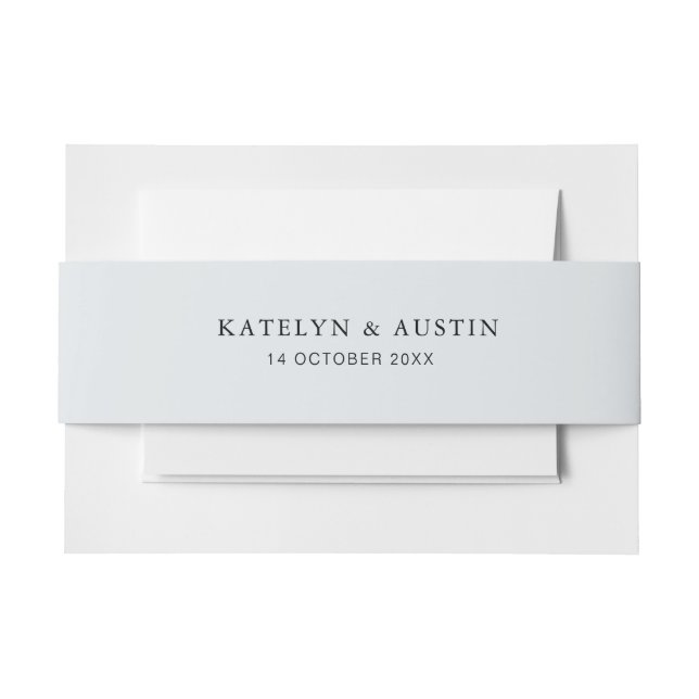 Simple dusty blue wedding belly band invitation belly band (Front Example)