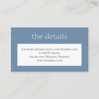 Simple dusty blue Wedding. Details. Website Enclosure Card