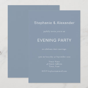 Simple Dusty Blue Wedding Evening Party Invite