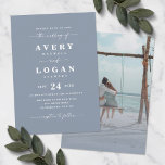 Simple Dusty Blue Wedding Invitation with Photo<br><div class="desc">Simple Dusty Blue Wedding Invitation with Photo. This modern wedding invite design is minimalistic and elegant with a bold text highlighting the couples names. Shown in the new Wedding Colour Palette. Also features a custom photograph picture on the back side. The Bold Names wedding collection is sure to make your...</div>