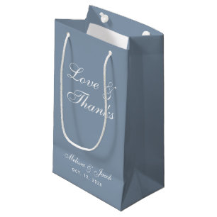 Simple Dusty Blue Wedding Love & Thanks Script  Small Gift Bag