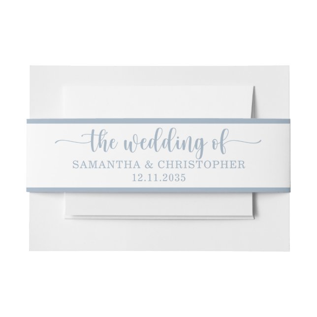 Simple Dusty Blue Wedding of  Invitation Belly Band (Front Example)