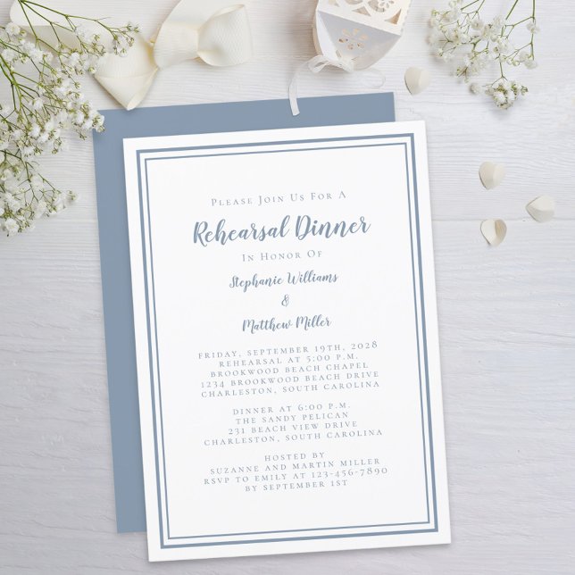 Simple Dusty Blue Wedding Rehearsal Dinner Invitation (Creator Uploaded)