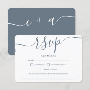 Simple dusty blue wedding rsvp monogram card