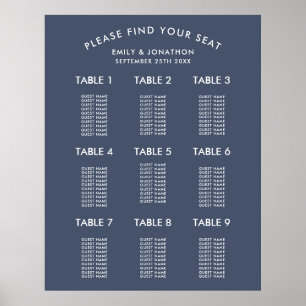 Simple Dusty Navy Blue Wedding Seating Chart