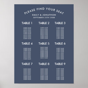 Simple Dusty Navy Blue Wedding Seating Chart