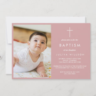 Simple Dusty pink Baptism photo Invitation