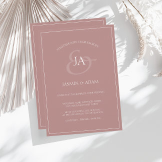 Simple Dusty Pink Monogram Wedding Invitation