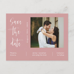 Simple Dusty Pink Photo QR Code Save The Date Postcard