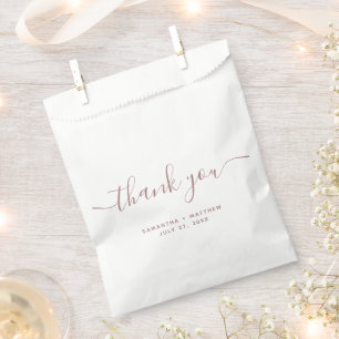 Simple Dusty Pink Thank You Elegant Script Wedding Favour Bag