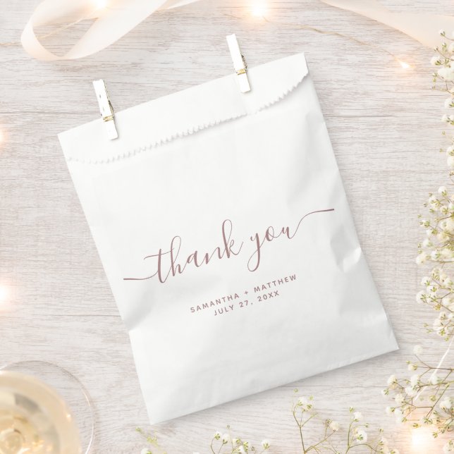 Simple Dusty Pink Thank You Elegant Script Wedding Favour Bag (Clipped)